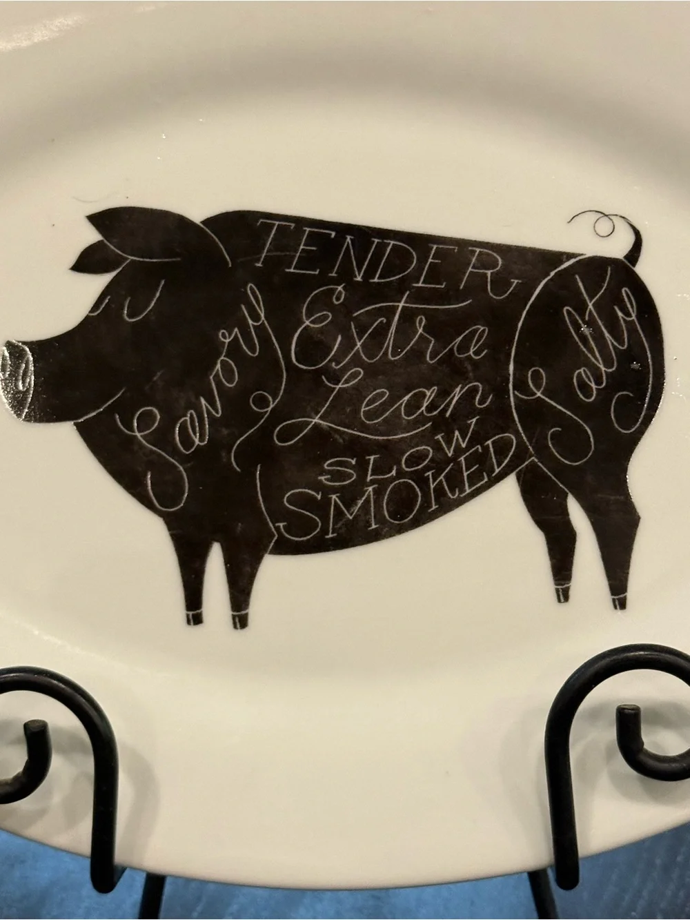 Crate & Barrel Oval Pig Plate - Tender Slow Smoked BBQ Serving Platter